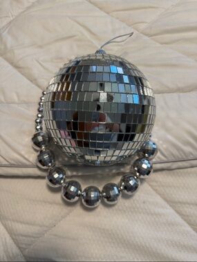 Silver Mirrored Disco Ball  with disco Bead Chain necklace